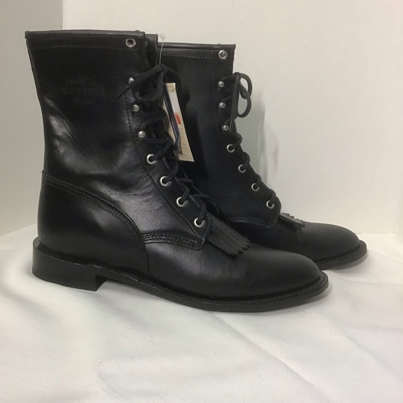 Chippewa NWT 10” Black Leather Women’s Lace Up Kiltie Ropers, Size 11M/41.5 - Picture 4 of 15